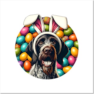 German Wirehaired Pointer Celebrates Easter with Bunny Ears Posters and Art